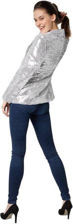 2dekans | Dressforfun Paillettenjas dames zilver XL -, Ophalen of Verzenden, Zo goed als nieuw