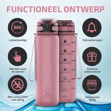 Lekro Motivatie Waterfles - Motiverende Drinkfles met, Ophalen of Verzenden, Nieuw