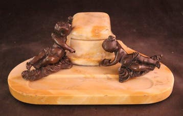 Antieke inktstel met putti - Inktpot - Brons, Marmer