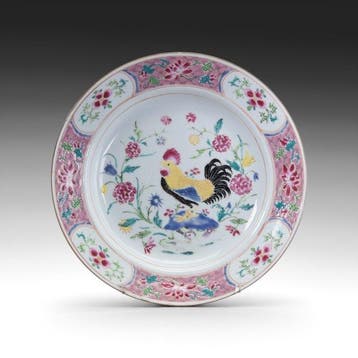Haan op rots - Bord - Porselein - Yongzheng/vroeg Qianlong