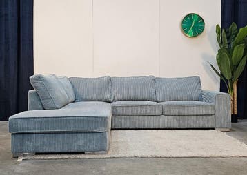 Hoekbank Ribstof ijs Blauw Rib - Gereinigd, Ophalen of Verzenden, Nieuw