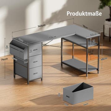 Bureau - Computertafel - Computerbureau - 140x78 cm - Grijs, Huis en Inrichting, Verzenden, Zo goed als nieuw