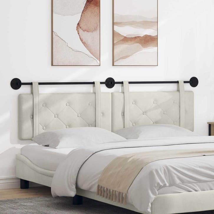 vidaXL Hangend hoofdbord Crème Fluweel, Huis en Inrichting, Slaapkamer | Bedden, Crème, Nieuw, Stof, Verzenden