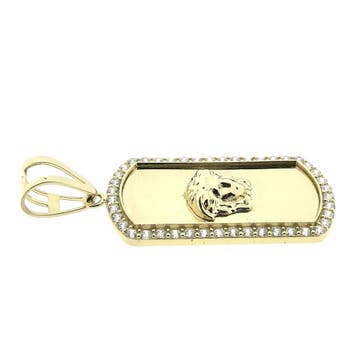 Gouden hanger met het hoofd van Medusa en zirconia, Ophalen of Verzenden, Gebruikt, Goud, Overige merken