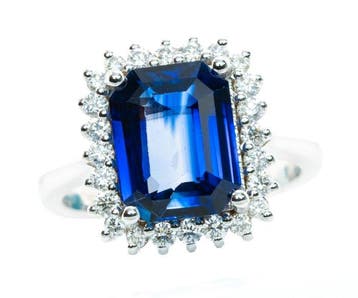 Ring - 18 karaat Witgoud, Deep Blue (Ceylon, No Heat) -, Nieuw