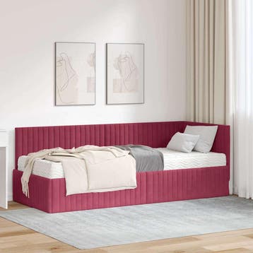vidaXL Hoekbedframe met Matras 2 st Wijnrood 80 x 200 cm, Eenpersoons, Verzenden, Nieuw, Stof