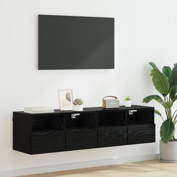 vidaXL TV Wandkasten 2 st Zwart Eiken Bewerkt hout, Verzenden, Nieuw, 50 tot 100 cm, Minder dan 100 cm