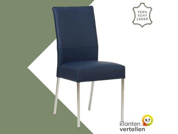 Leren eetkamerstoel Real - Toledo Kobalt (blauw) - Poten, Huis en Inrichting, Stoelen, Blauw, Nieuw, Ophalen of Verzenden, Eén