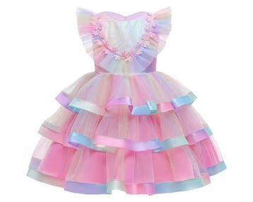 Prinsessenjurk - Luxe Unicorn jurk - Roze regenboog, Ophalen of Verzenden, Nieuw