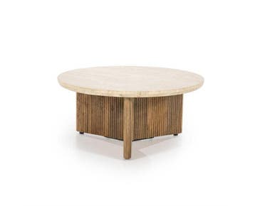Salontafel Sara Rond Travertin 78 cm - wit | Eleonora, Huis en Inrichting, Tafels | Salontafels, Ophalen of Verzenden, Nieuw