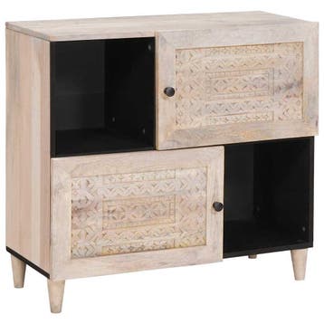 vidaXL Dressoir Bleached Wit 80 x 33 x 75 cm Massief Mango, Huis en Inrichting, Verzenden, Nieuw, Overige houtsoorten, Minder dan 50 cm