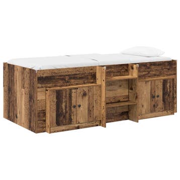 vidaXL Loft Bed Frame met Kast met opslag 3 st Oud hout, Verzenden, Nieuw, Bruin, Hout