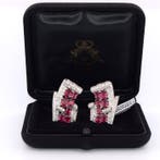 Oorbellen Platina - 12.00ct. tw. Robijn - Diamant, Sieraden, Tassen en Uiterlijk, Oorbellen, Nieuw