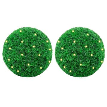 vidaXL Kunstbuxusballen met LED-verlichting 2 st 27 cm groen, Verzenden, Nieuw