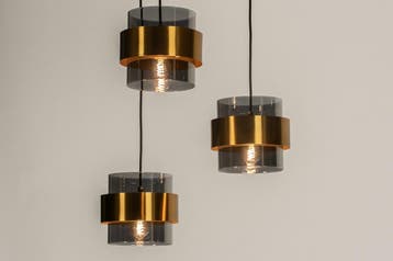 Rietveld Hanglampen - Goud - Glas, Metaal, Huis en Inrichting, Lampen | Hanglampen, Verzenden, Nieuw