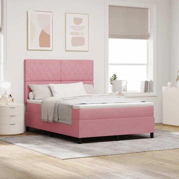 vidaXL Boxspringbed met matras Roze 160 x 200 cm Fluweel, Verzenden, Nieuw, Stof