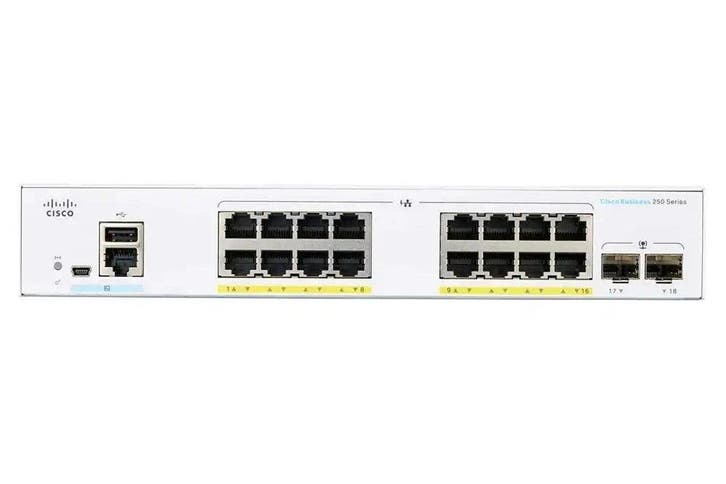 Cisco CBS250-16P-2GEU-RF PoE Switch - Cisco Refresh, Computers en Software, Netwerk switches, Zo goed als nieuw, Ophalen of Verzenden