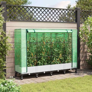 vidaXL Tuinplantenbak met Kasbedekking en Wielen 4 st Wit PP, Verzenden, Nieuw, Minder dan 60 cm, 60 cm of meer