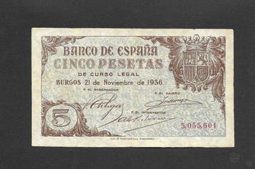 Spanje. - 5 Pesetas 1936 - Burgos - Pick 97a