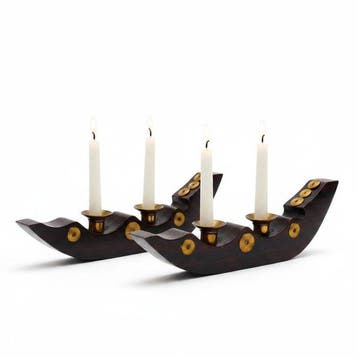 Kaarsenhouder 2x Mod. Snake Boat Vintage als Barca Chundan, Antiek en Kunst