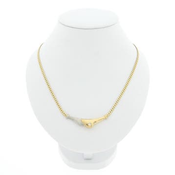 Bicolor gouden collier met vaste hanger en diamant; 0,06 ct., Gebruikt, Ophalen of Verzenden, Met edelsteen, Goud