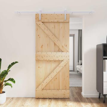 vidaXL Schuifdeur Natuurlijk en Wit 85 x 210 cm Massief, Doe-het-zelf en Verbouw, Deuren en Horren, Verzenden, Nieuw
