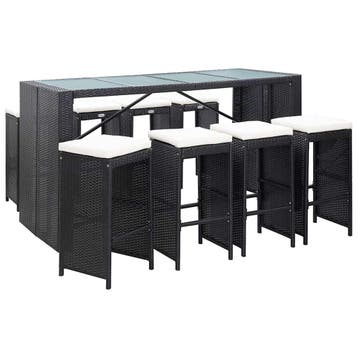 vidaXL 9-delige Tuinbarset poly rattan zwart, Verzenden, Nieuw, 8 zitplaatsen