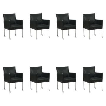 Set van 8 Leren eetkamerstoelen Desire - Granada Black, Huis en Inrichting, Stoelen, Ophalen of Verzenden, Nieuw, Leer