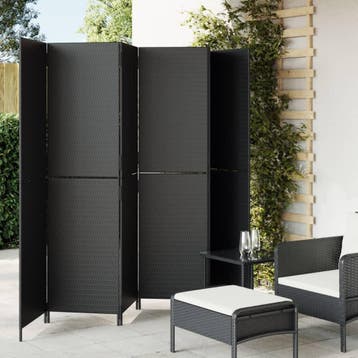vidaXL Kamerscherm 6 panelen poly rattan zwart, Huis en Inrichting, Verzenden, Nieuw