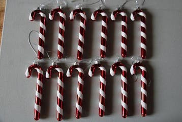 Kerstballen zuurstokjes, Glashütte (12) - Glas, Diversen, Nieuw