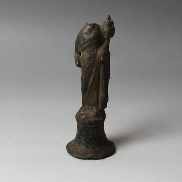 Oud-Romeins Brons Beeldje Fortuna met sokkel (Zonder