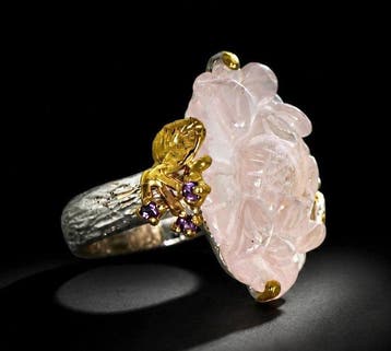 925 zilver - 28 ct gesneden rozenkwarts - amethist - Ring