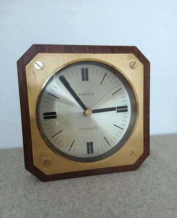 Bureauklok - Kienzle Chronoquartz - Messing, Hout, Glas -
