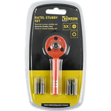 Benson Stubby Ratelset 5-delig met Ratelhouder en 4 Bits, Ophalen of Verzenden, Nieuw