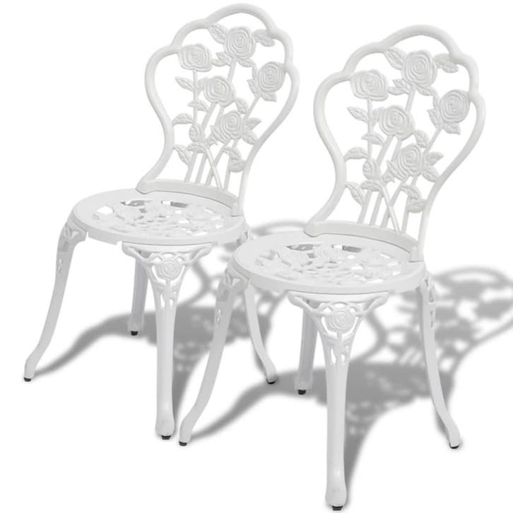 vidaXL Bistrostoelen 2 st gietaluminium wit, Tuin en Terras, Tuinstoelen, Nieuw, Metaal, Verzenden