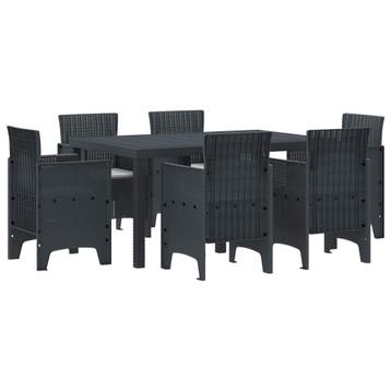 vidaXL Tuin Eetset 7 st Antraciet Polt riet, Verzenden, Nieuw, 7 zitplaatsen