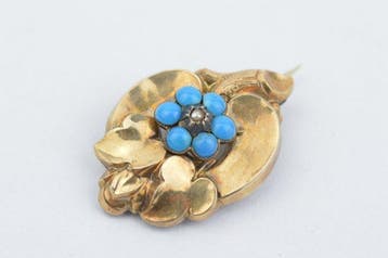 Turquoise - 8 karaat - Geel goud, Zilver - Broche, Antiek en Kunst
