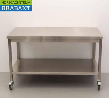 HCB RVS Verrijdbare Werktafel Tafel op wielen 140 x 70 x 85, Ophalen of Verzenden, Nieuw in verpakking