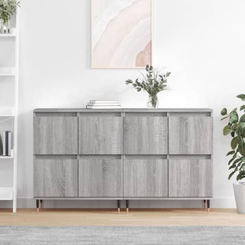 vidaXL Dressoirs 2 st bewerkt hout grijs sonoma eikenkleurig, Huis en Inrichting, Kasten | Dressoirs, Verzenden, Nieuw, Overige houtsoorten