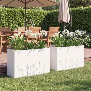 vidaXL Plantenbak 2 st Wit 80 x 30 x 49 cm Koudgewalst staal, Verzenden, Minder dan 60 cm, Nieuw, Metaal