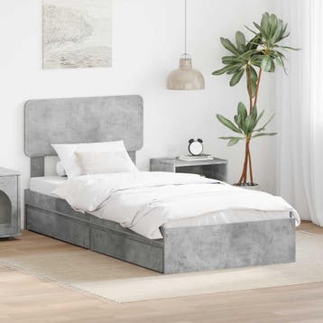 vidaXL Opslag bed met lade Beton Grijs 90 x 190 cm Bewerkt, Eenpersoons, Verzenden, Nieuw, Grijs