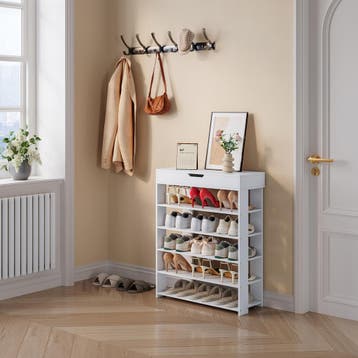 Schoenenrek Boppeelo 94x75x30 cm wit [en.casa], Huis en Inrichting, Kasten | Schoenenkasten, Verzenden, Nieuw