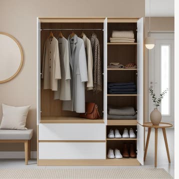 [en.casa] Kledingkast Bastheim 176x120x52 cm met 2 lades eik, Huis en Inrichting, Verzenden, Nieuw