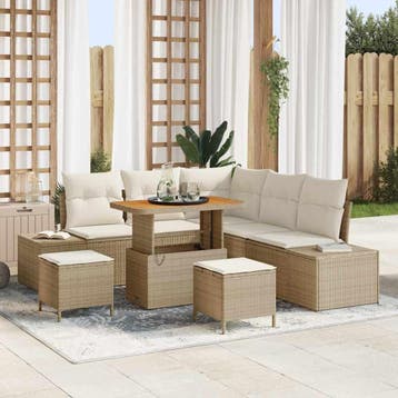 vidaXL Tuinbankenset 8 st Beige Poly riet, Verzenden, Nieuw, Rotan, 8 zitplaatsen
