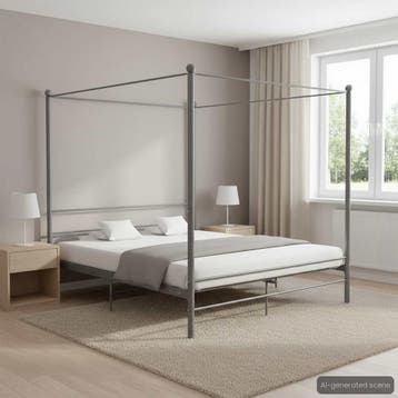 vidaXL Hemelbedframe metaal grijs 200x200 cm, Verzenden, Overige maten, 200 cm, Metaal