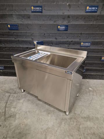 Spoeltafel | wastafel | schuifdeuren | XXL | RVS | 120cm |, Nieuw in verpakking, RVS Meubilair
