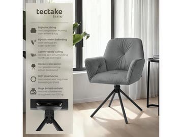 tectake® Draaifauteuil Lenia - Draaibare Eetkamerstoel -, Verzenden, Nieuw