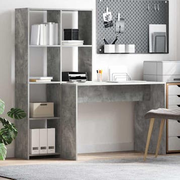 vidaXL Bureau met plank Beton Grijs 138,5 x 55 x 143 cm, Verzenden, Nieuw