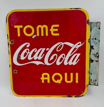 Coca-Cola 1941 Dubbelzijdig Emaille Bord - Origineel, Ophalen, Gebruikt