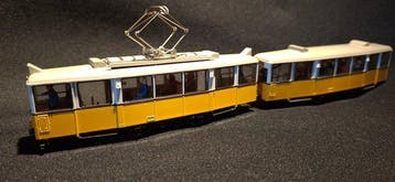Liliput H0 - Modeltram (1) - Tweewagen tramset in geel/wit, Nieuw